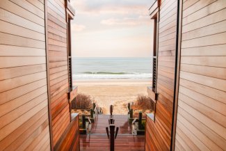 Beautiful wooden pathway to the beach from Gurney's Montauk Resort and Seawater Spa.