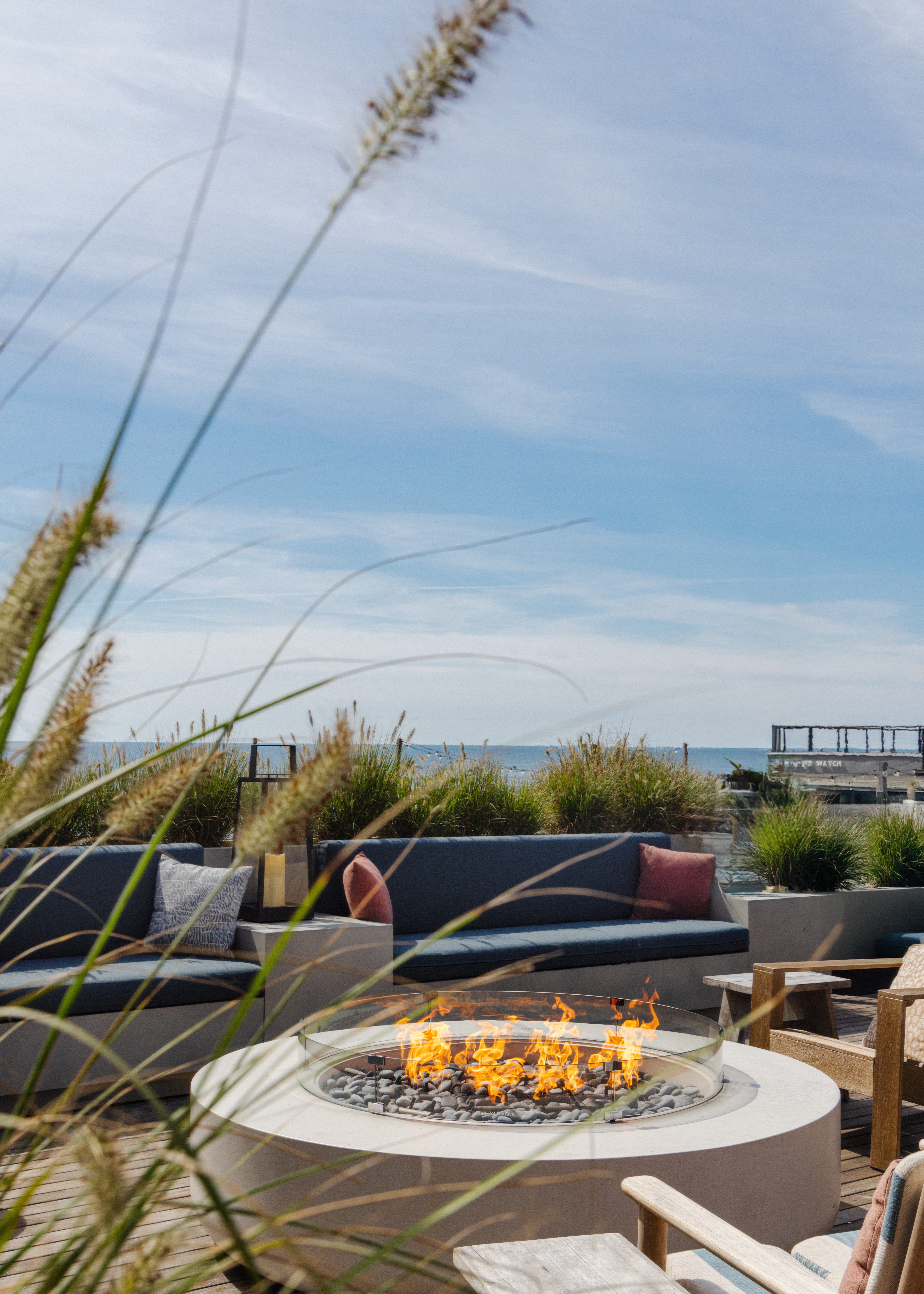 fire pit on fire on the beach 