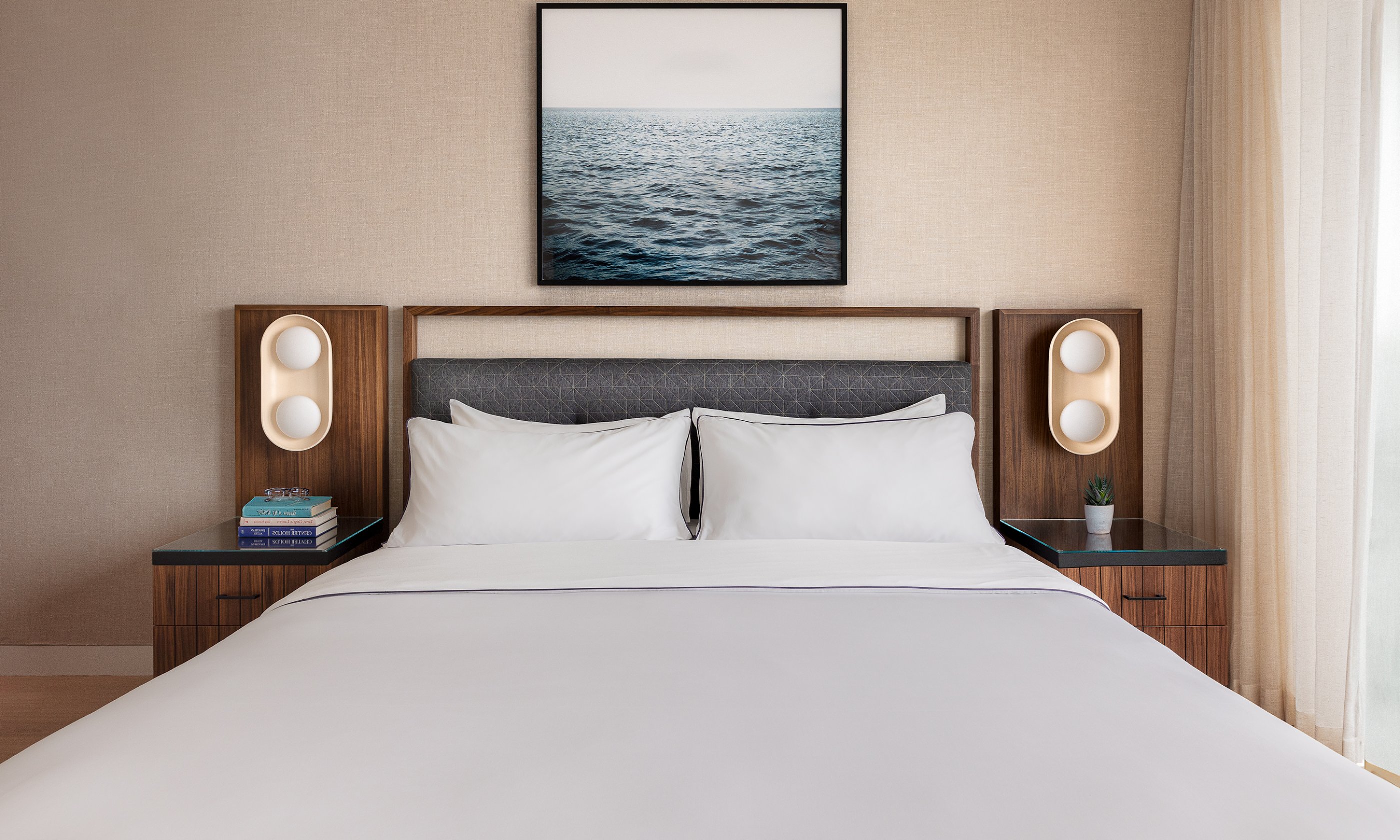 The master bedroom in the Ocean View Two Bedroom Residence at Gurney's Montauk Resort