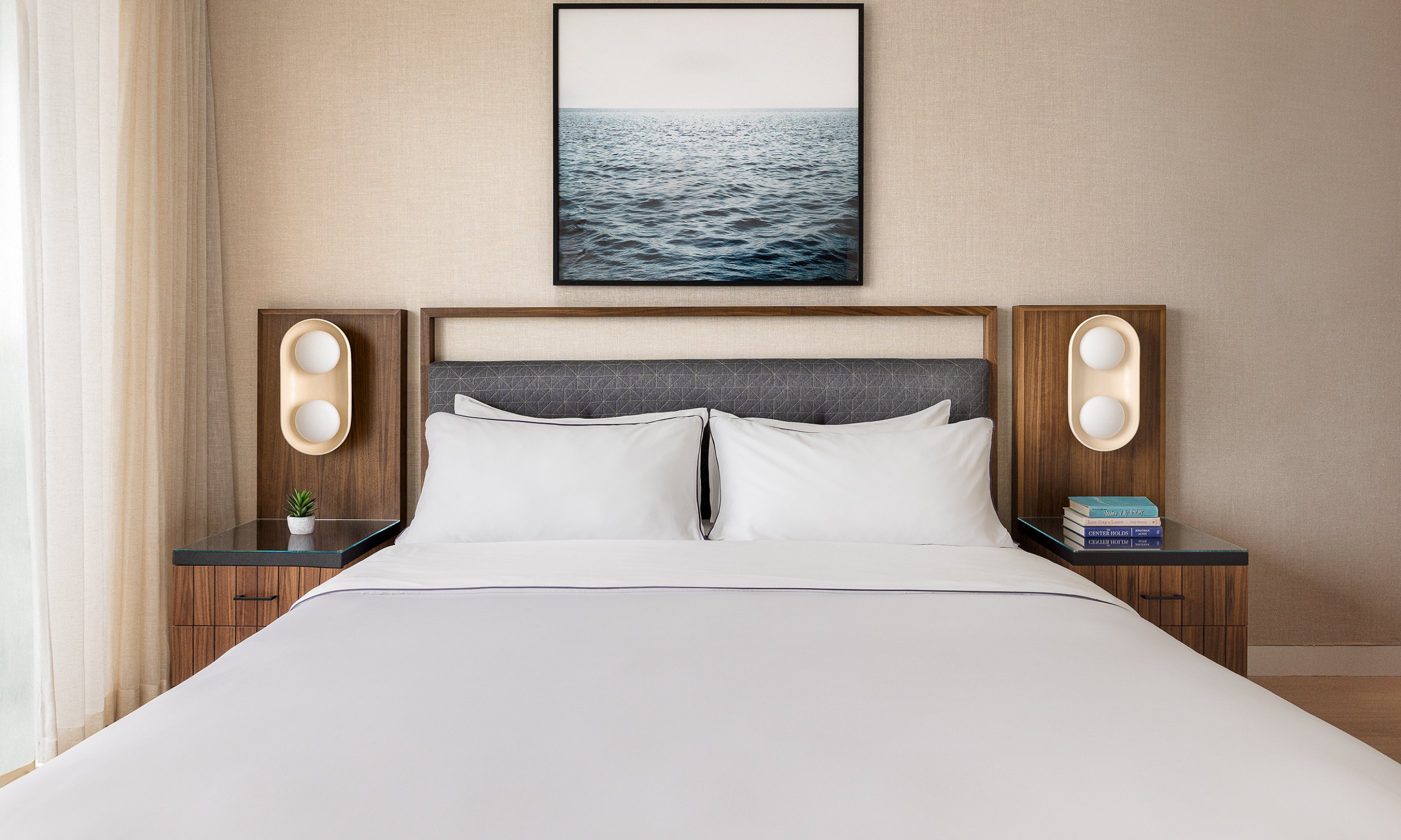 The bedroom in the Ocean View One Bedroom Residence at Gurney's Montauk Resort