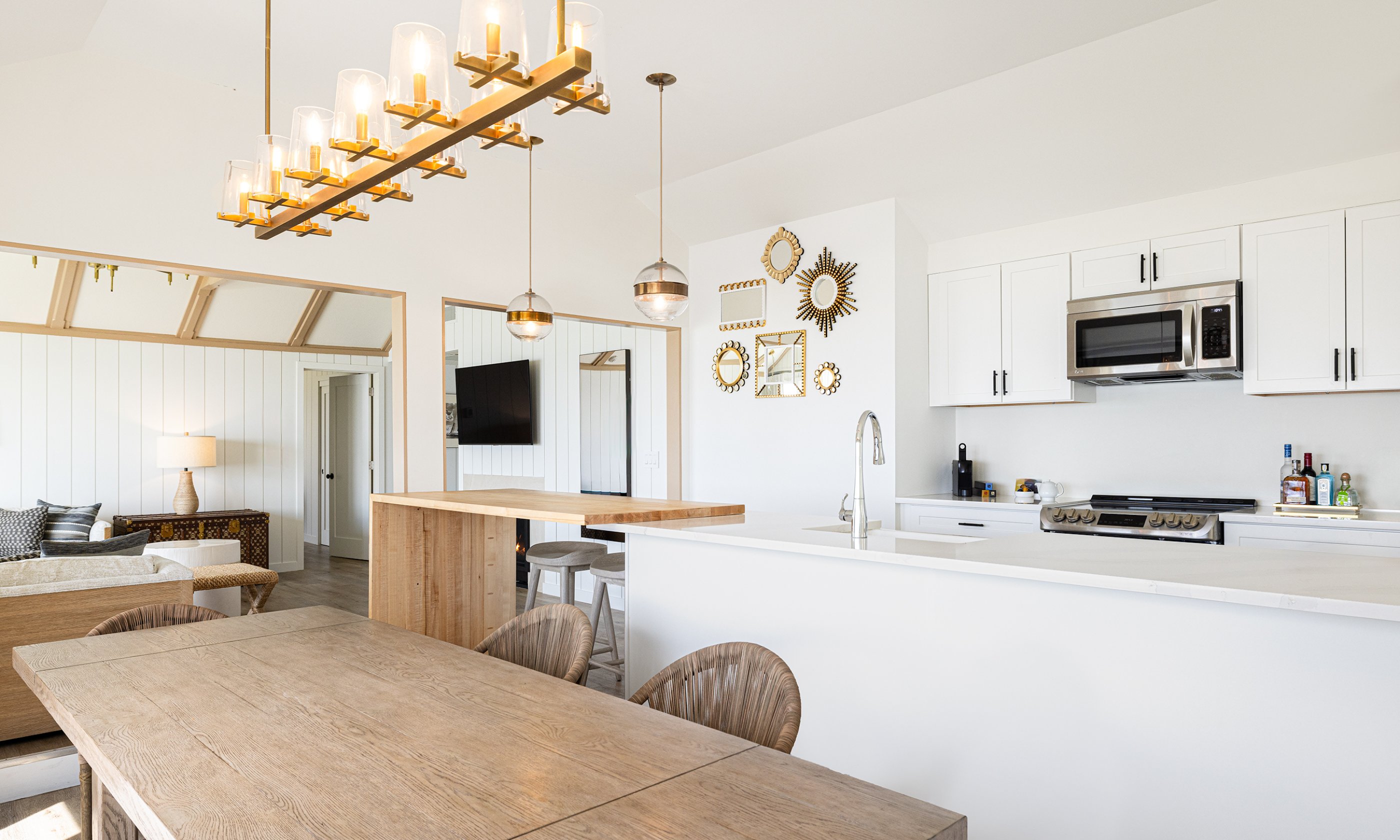 The kitchen in the Ocean View Three Bedroom Cottage at Gurney's Montauk Resort
