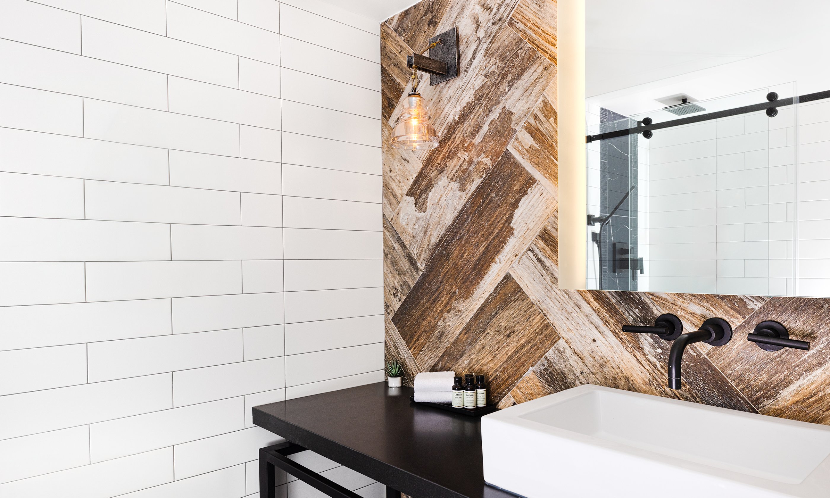 The bathroom in an Oceanfront room at Gurney's Montauk Resort