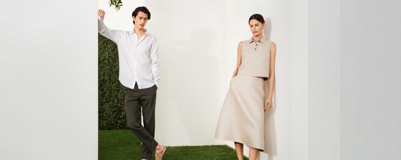 Two models wearing clothing from Theory
