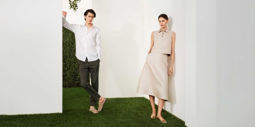 Two models wearing clothing from Theory