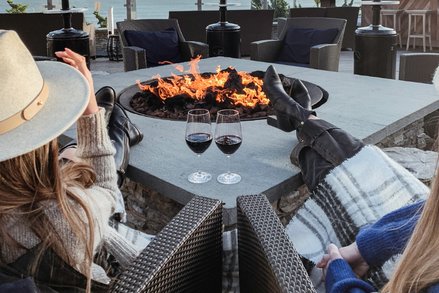fireplace wine and two friends