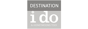"DESTINATION i do & honeymoons too!" in bold text, grayscale logo.